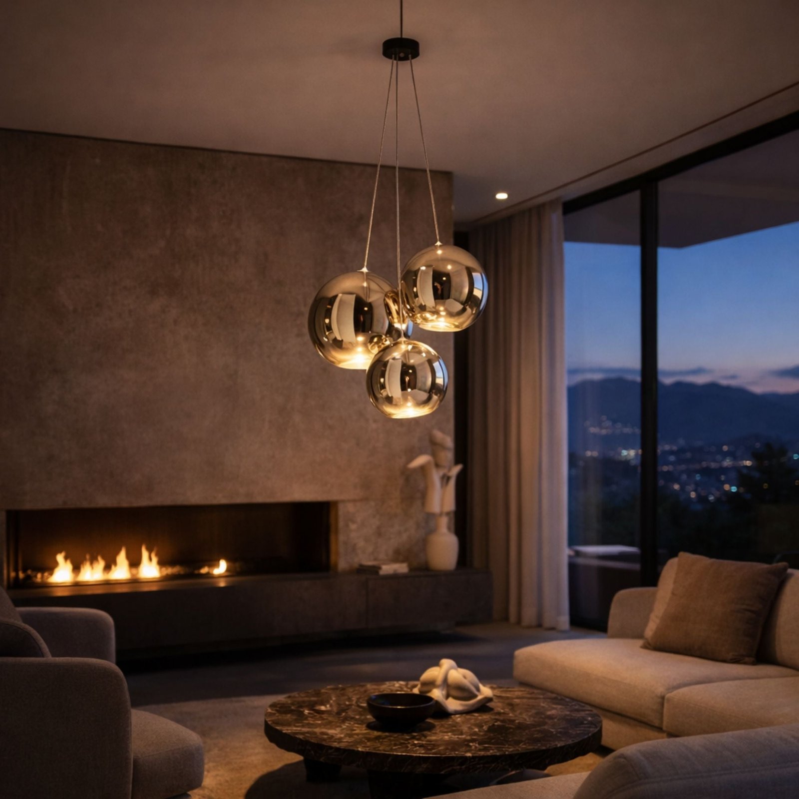 Diverso 3 Light LED Glass Globe Cluster Pendant - Gold - Image 2
