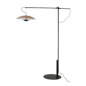 Ginger LED Large Arc Floor Lamp - Black & Brown Wood Veneer