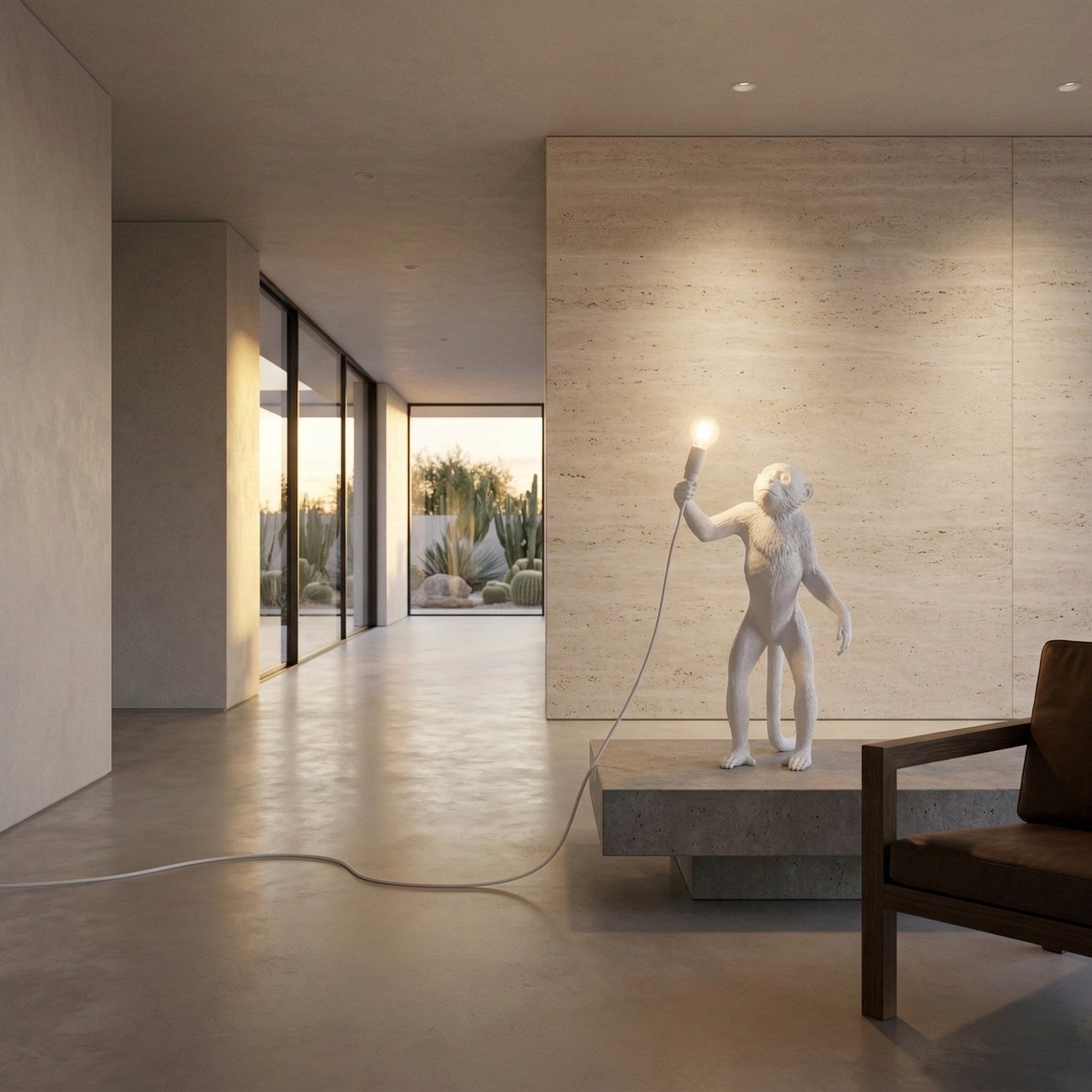 The Monkey Standing Table Lamp - White Resin - Image 2