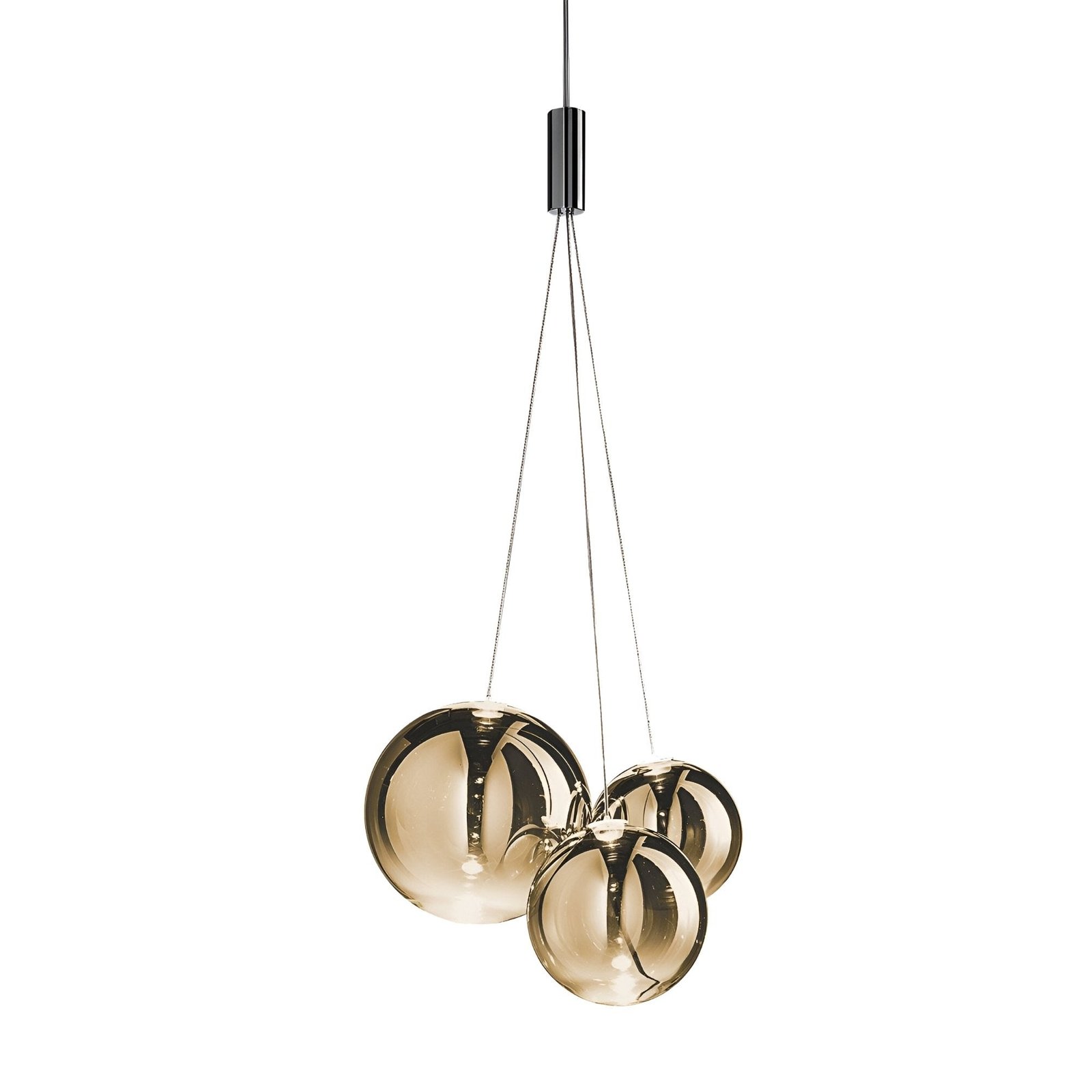 Diverso 3 Light LED Glass Globe Cluster Pendant - Gold - Image 3