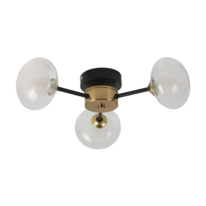Galaxy 3 Light Semi-Flush Ceiling & Wall Light - Black & Brass