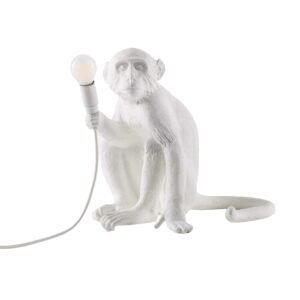 The Monkey Sitting Table Lamp - White Resin
