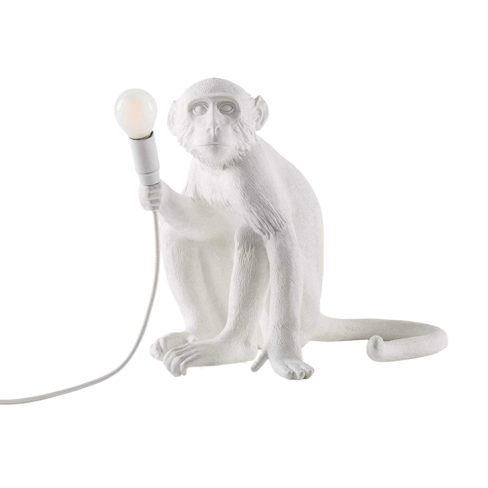 The Monkey Sitting Table Lamp - White Resin