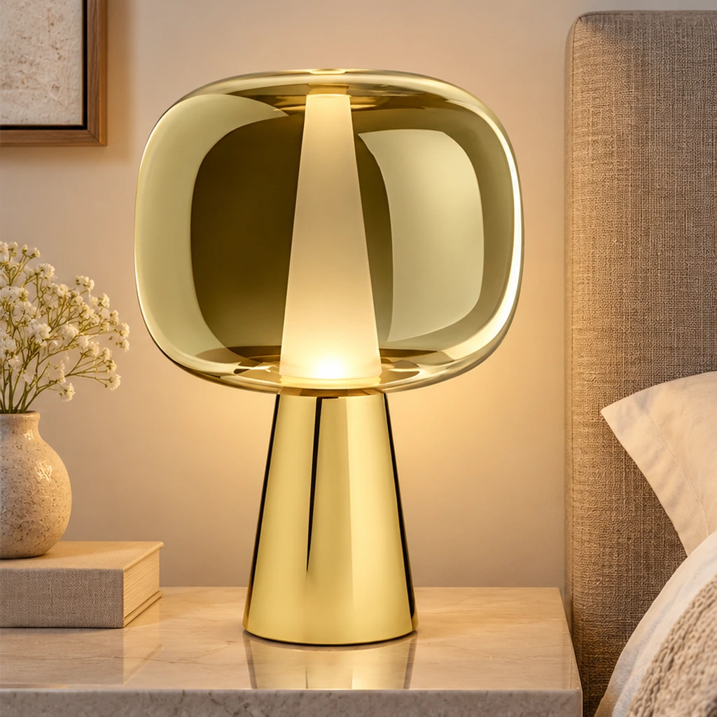 Dusk Dawn LED Table Lamp - Gold Glass — close application view