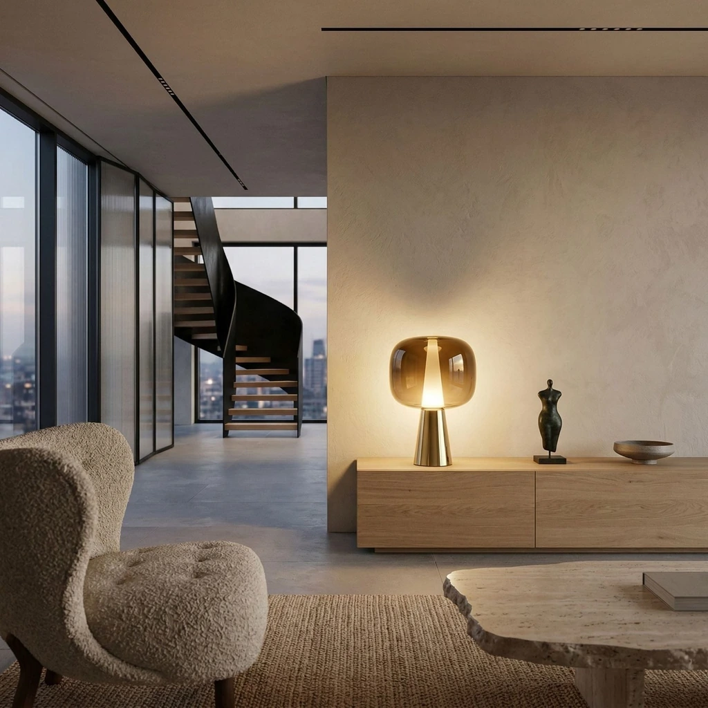 Dusk Dawn LED Table Lamp - Gold Glass — room application view