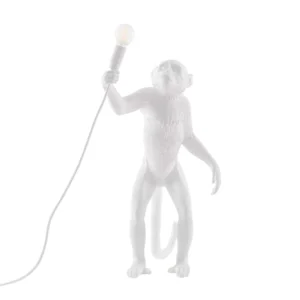 The Monkey Standing Table Lamp - White Resin — white background product view